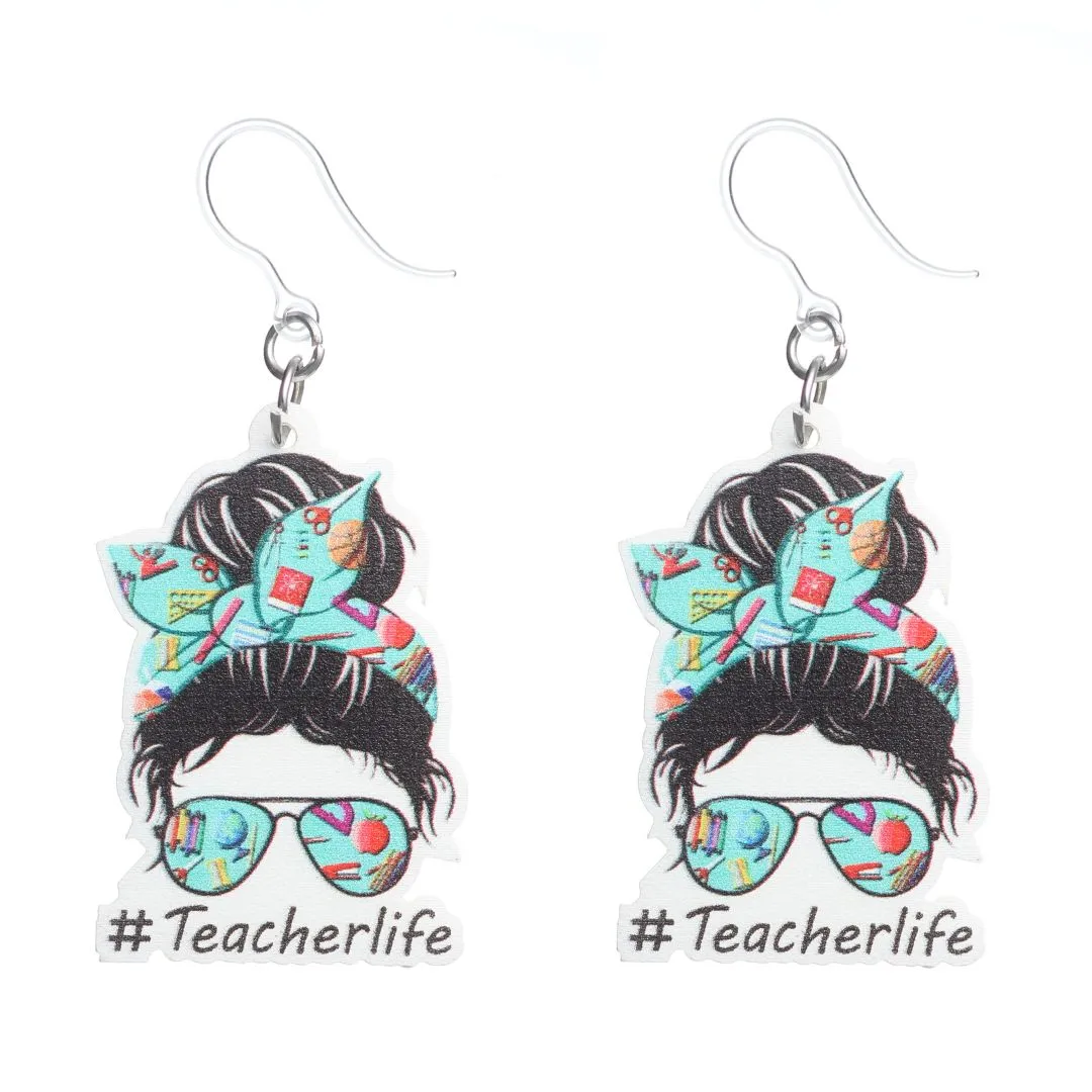 #Teacherlife Dangles Hypoallergenic Earrings for Sensitive Ears Made with Plastic Posts