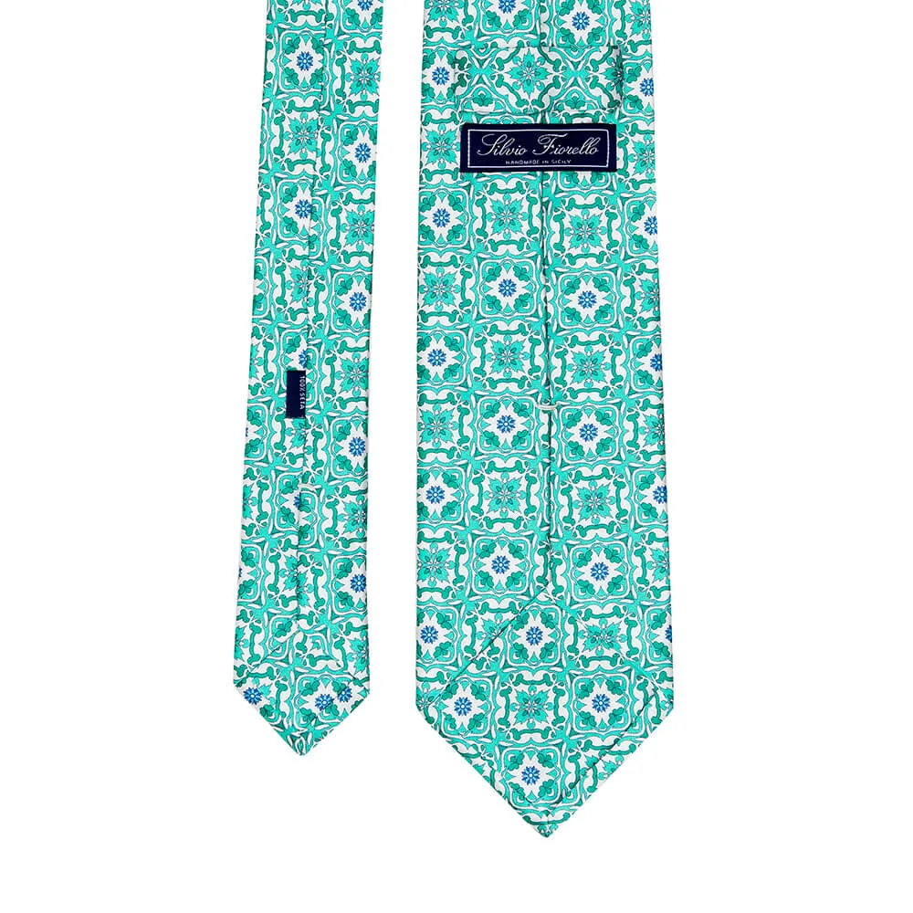 The Majolica of Taormina Green Duchesse Silk Tie