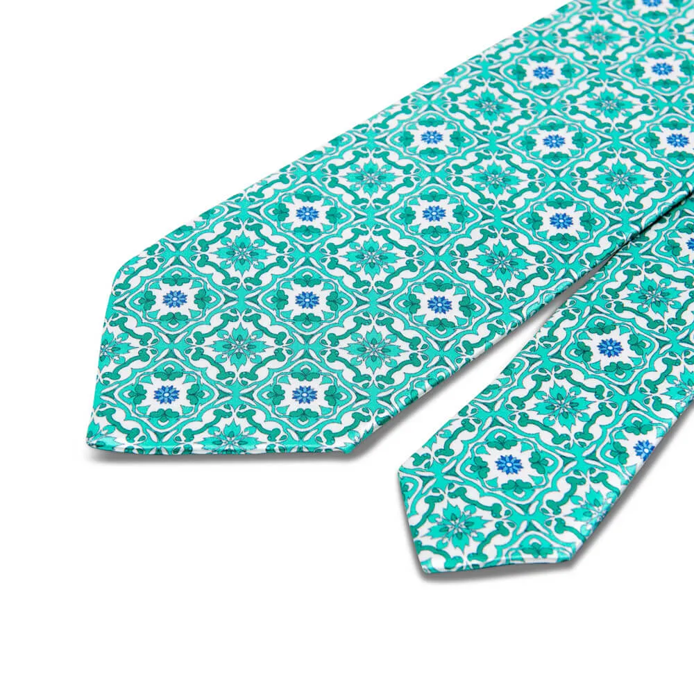 The Majolica of Taormina Green Duchesse Silk Tie