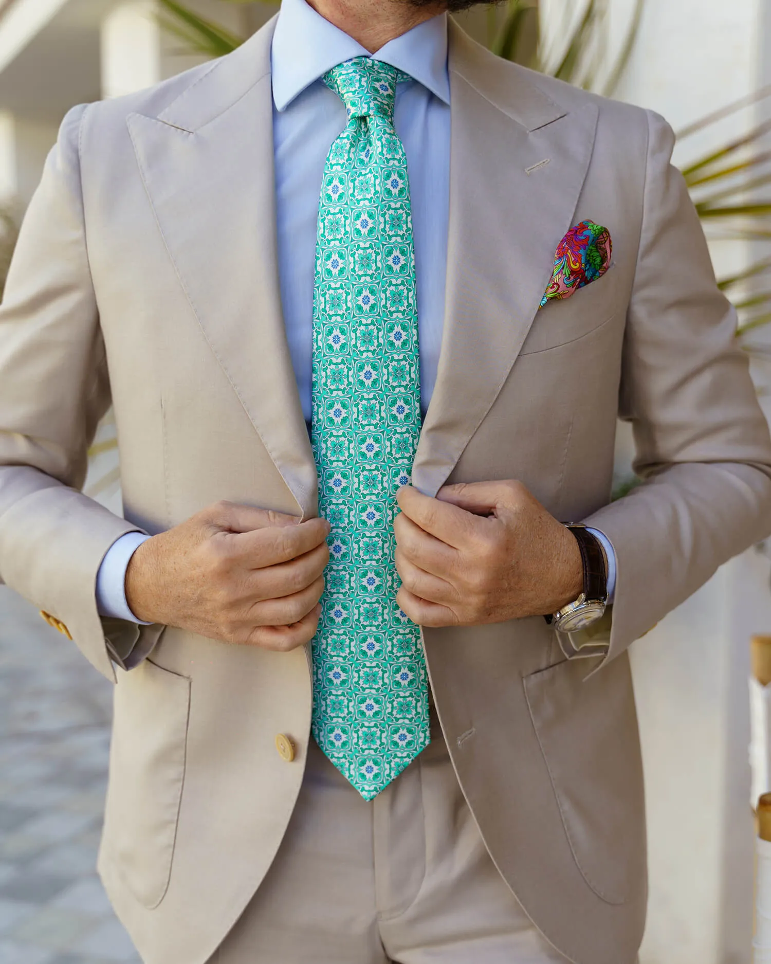 The Majolica of Taormina Green Duchesse Silk Tie