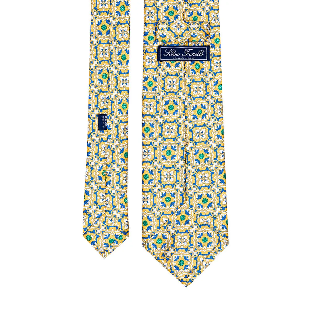 The Majolica of Taormina Yellow Duchesse Silk Tie