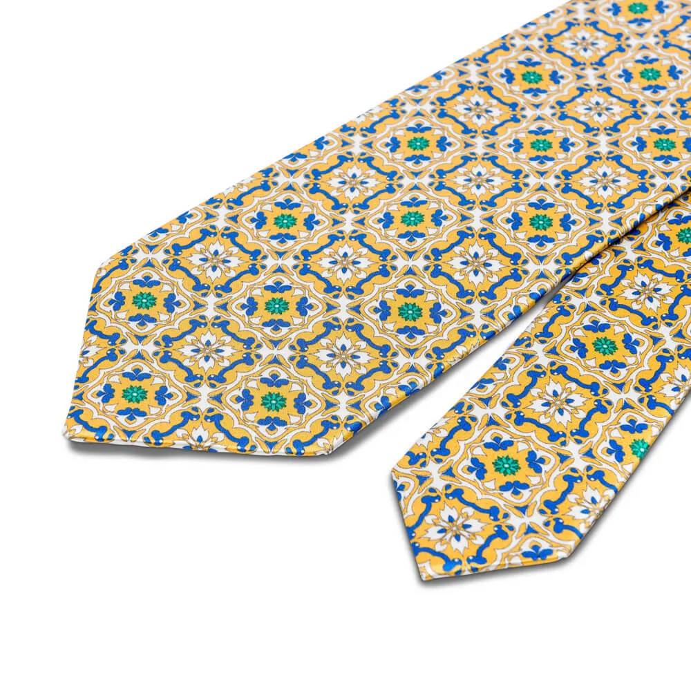 The Majolica of Taormina Yellow Duchesse Silk Tie