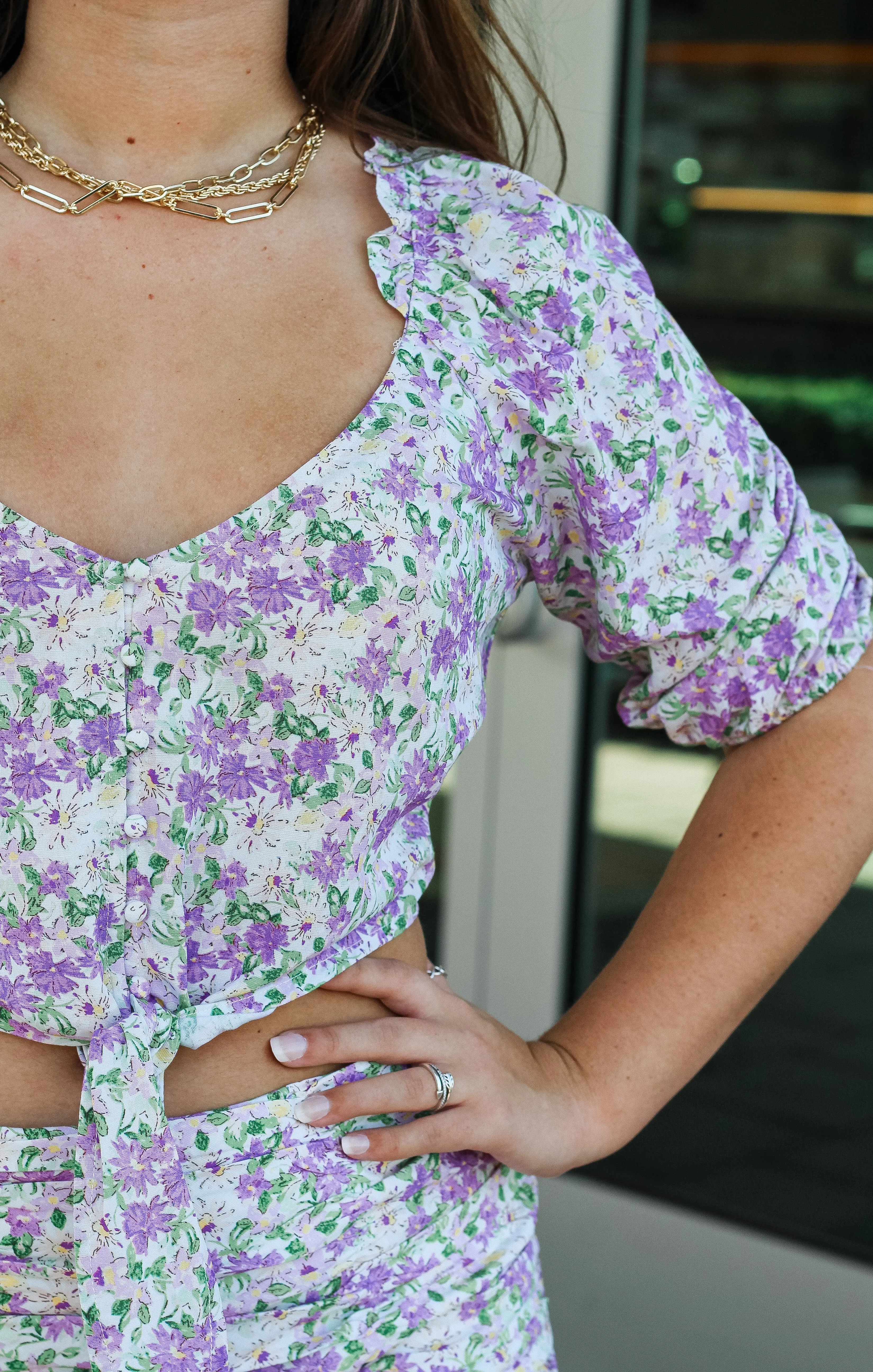 The White Lilac Printed Tie Top