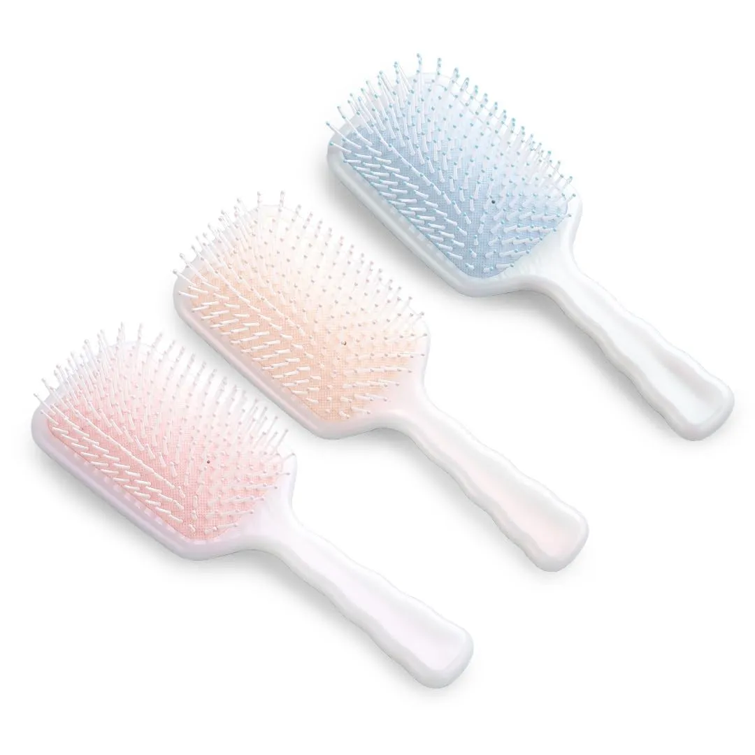 UMAI Detangler Hair Brush | Flexible Bristles | Paddle Brush with Cushioning for Smoothening out Curls, Straightening and Styling Hair|Wet & Dry Hair Pain Free Detangling (Beige-Blue-Pink)