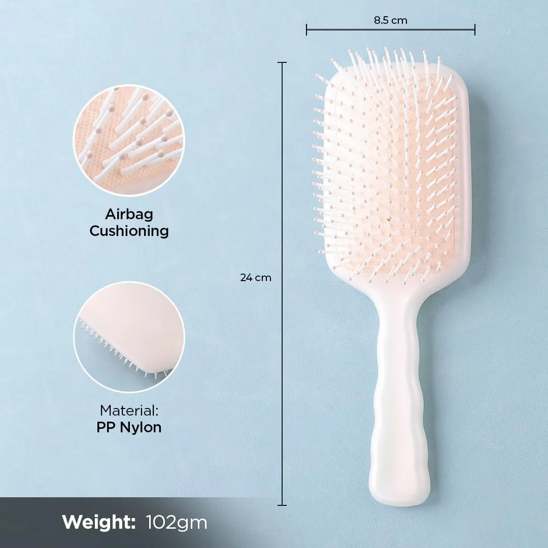 UMAI Detangler Hair Brush | Flexible Bristles | Paddle Brush with Cushioning for Smoothening out Curls, Straightening and Styling Hair|Wet & Dry Hair Pain Free Detangling (Beige-Blue-Pink)