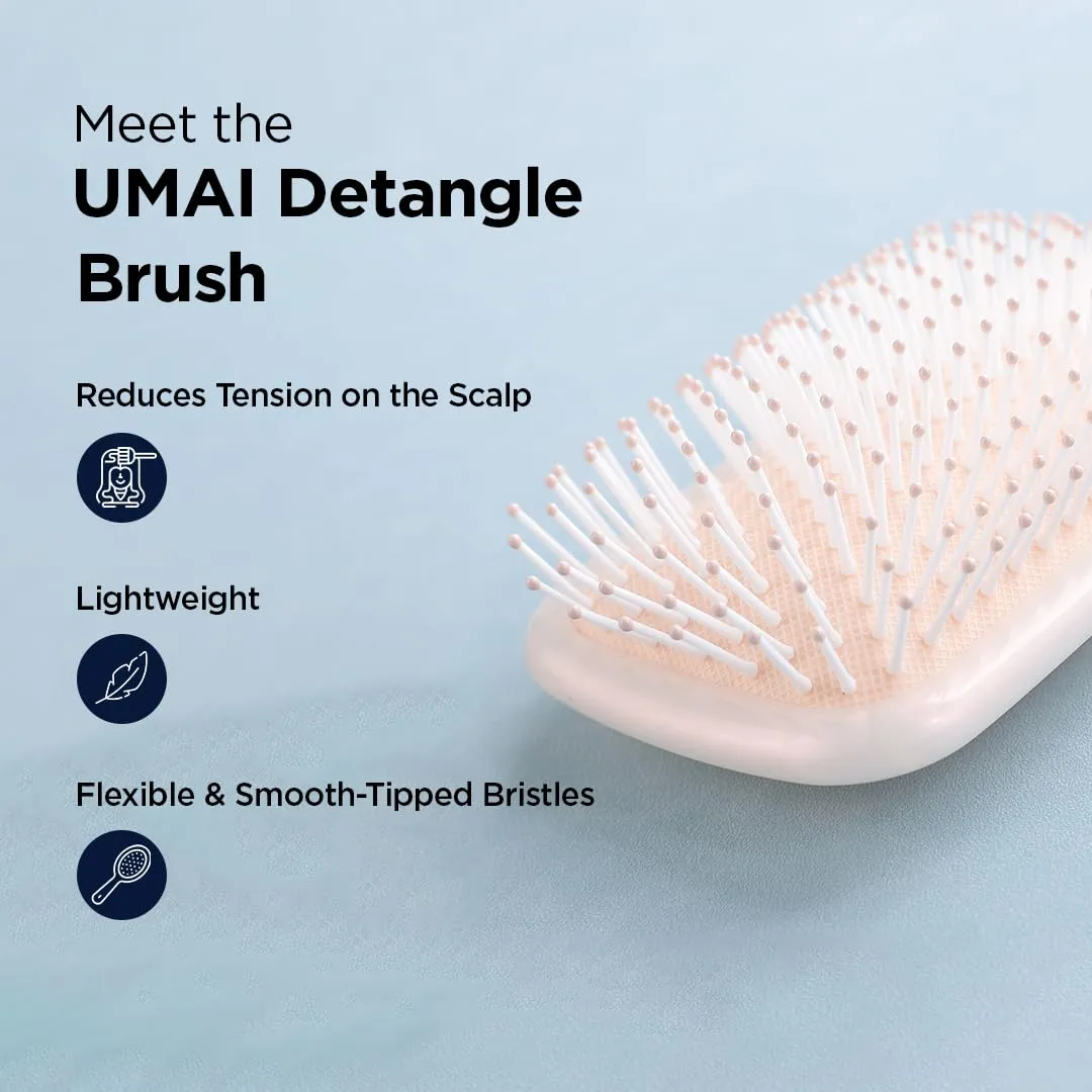 UMAI Detangler Hair Brush | Flexible Bristles | Paddle Brush with Cushioning for Smoothening out Curls, Straightening and Styling Hair|Wet & Dry Hair Pain Free Detangling (Beige-Blue-Pink)