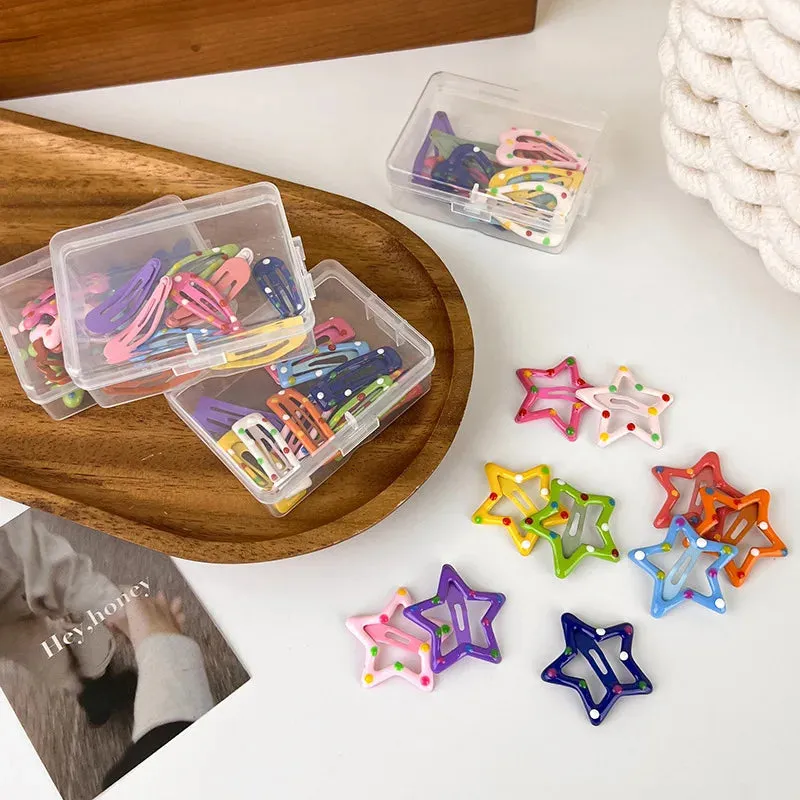 VAIGE 10pcs Colorful Bear Star Waterdrop Shape Hair Clips Set - Alloy Geometric Barrettes for Children