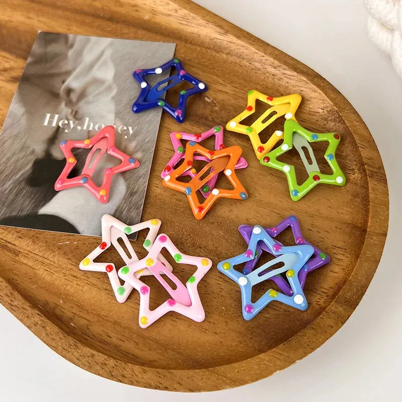 VAIGE 10pcs Colorful Bear Star Waterdrop Shape Hair Clips Set - Alloy Geometric Barrettes for Children