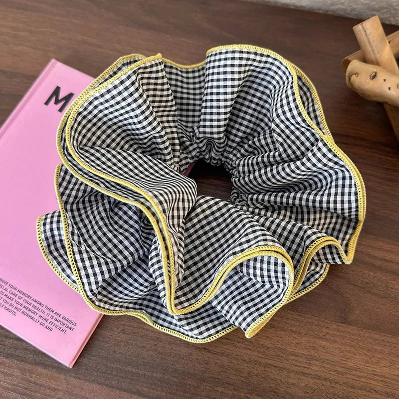 VAIGE Colorful Geometric Ruffle Hair Scrunchies and Headbands - Cotton Blend Elastic Hair Accessories