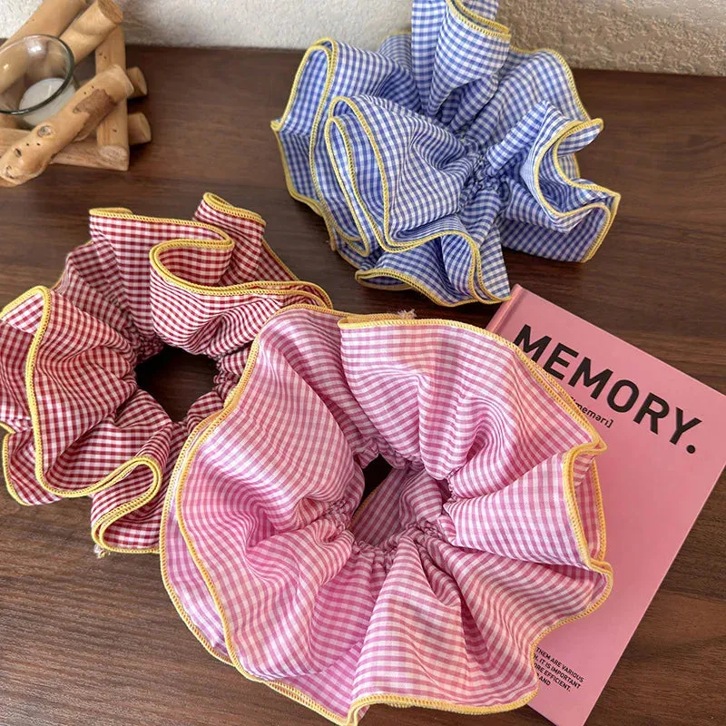 VAIGE Colorful Geometric Ruffle Hair Scrunchies and Headbands - Cotton Blend Elastic Hair Accessories