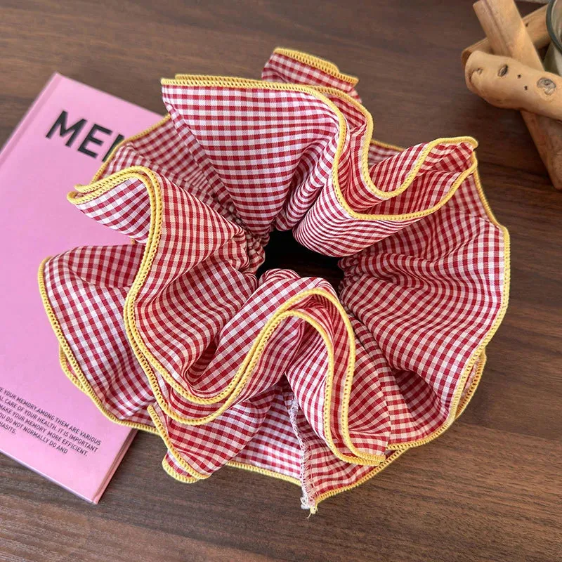 VAIGE Colorful Geometric Ruffle Hair Scrunchies and Headbands - Cotton Blend Elastic Hair Accessories