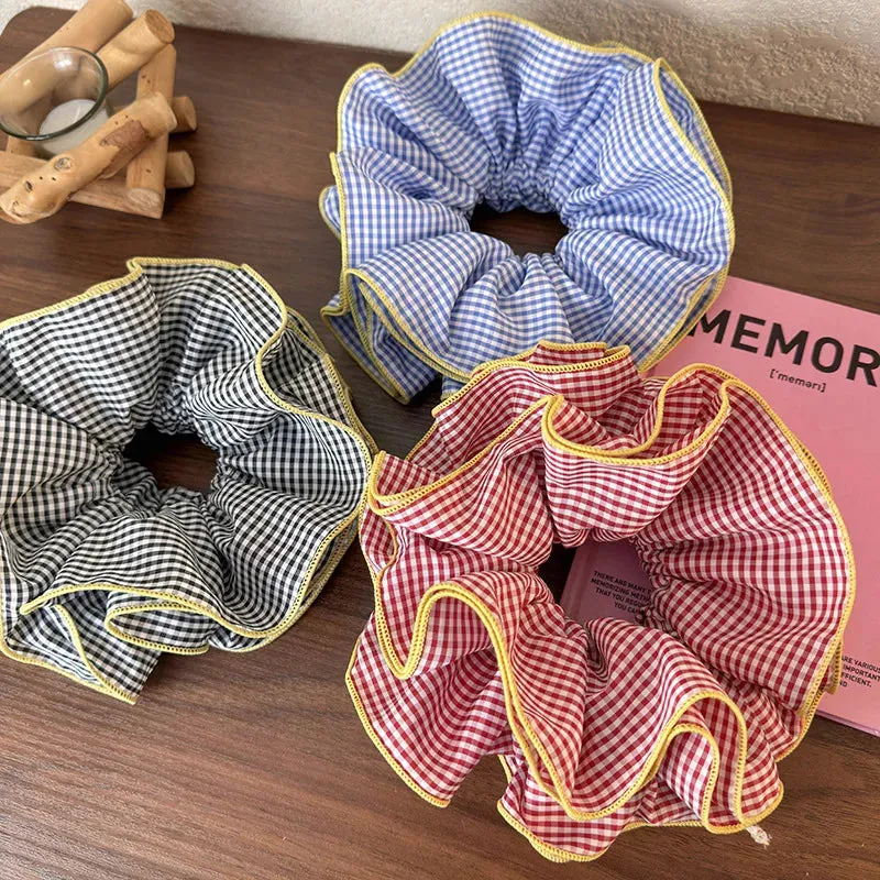 VAIGE Colorful Geometric Ruffle Hair Scrunchies and Headbands - Cotton Blend Elastic Hair Accessories