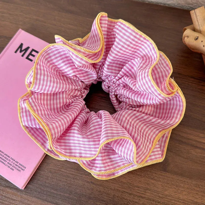 VAIGE Colorful Geometric Ruffle Hair Scrunchies and Headbands - Cotton Blend Elastic Hair Accessories