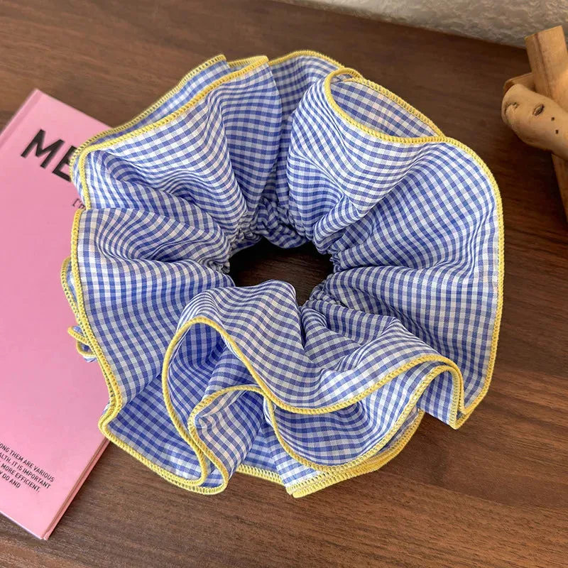 VAIGE Colorful Geometric Ruffle Hair Scrunchies and Headbands - Cotton Blend Elastic Hair Accessories