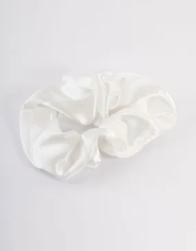 White Fabric Satin Scrunchie