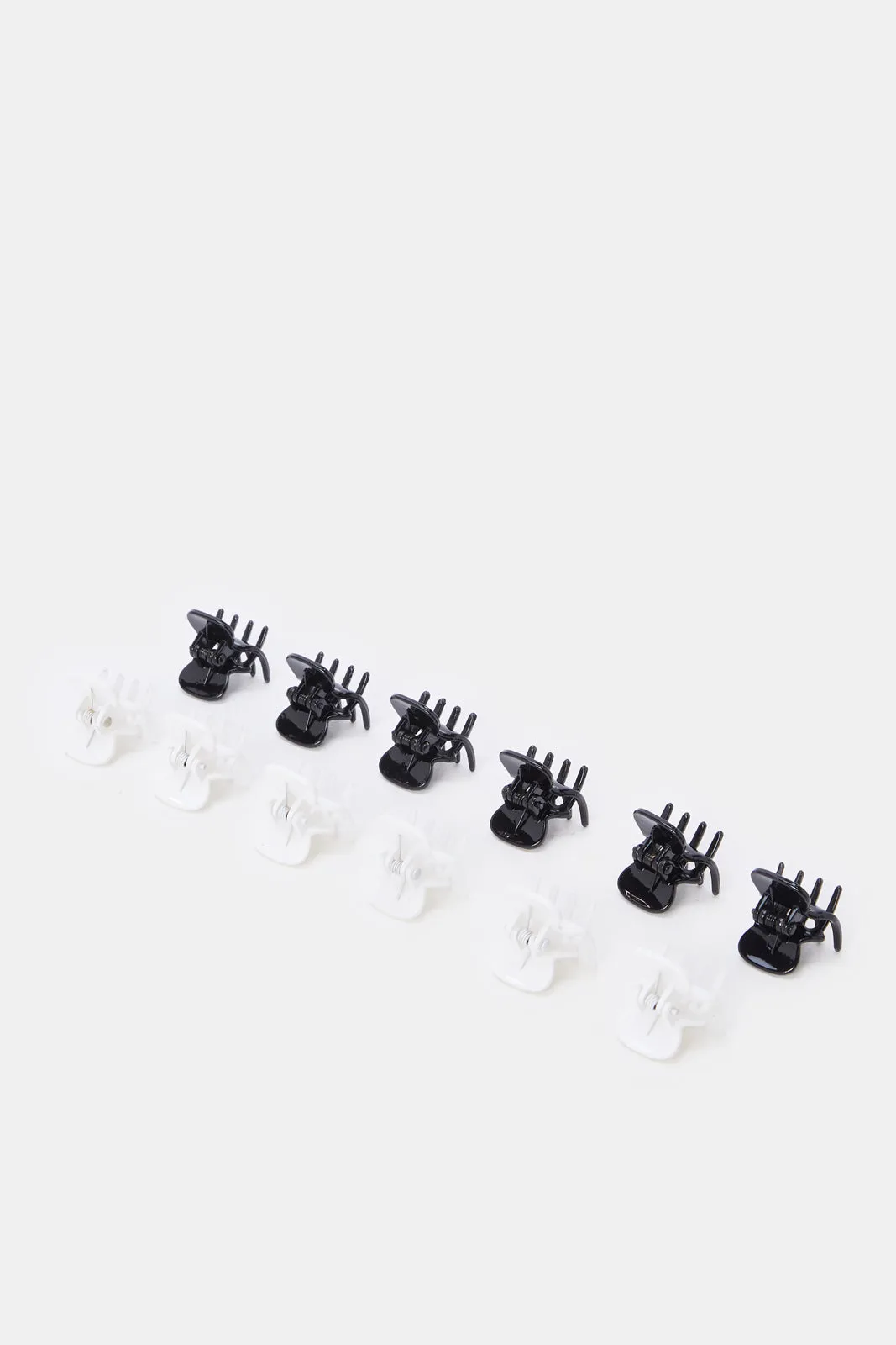 Women Black And White Solid Hair Claw Set (12 Piece)