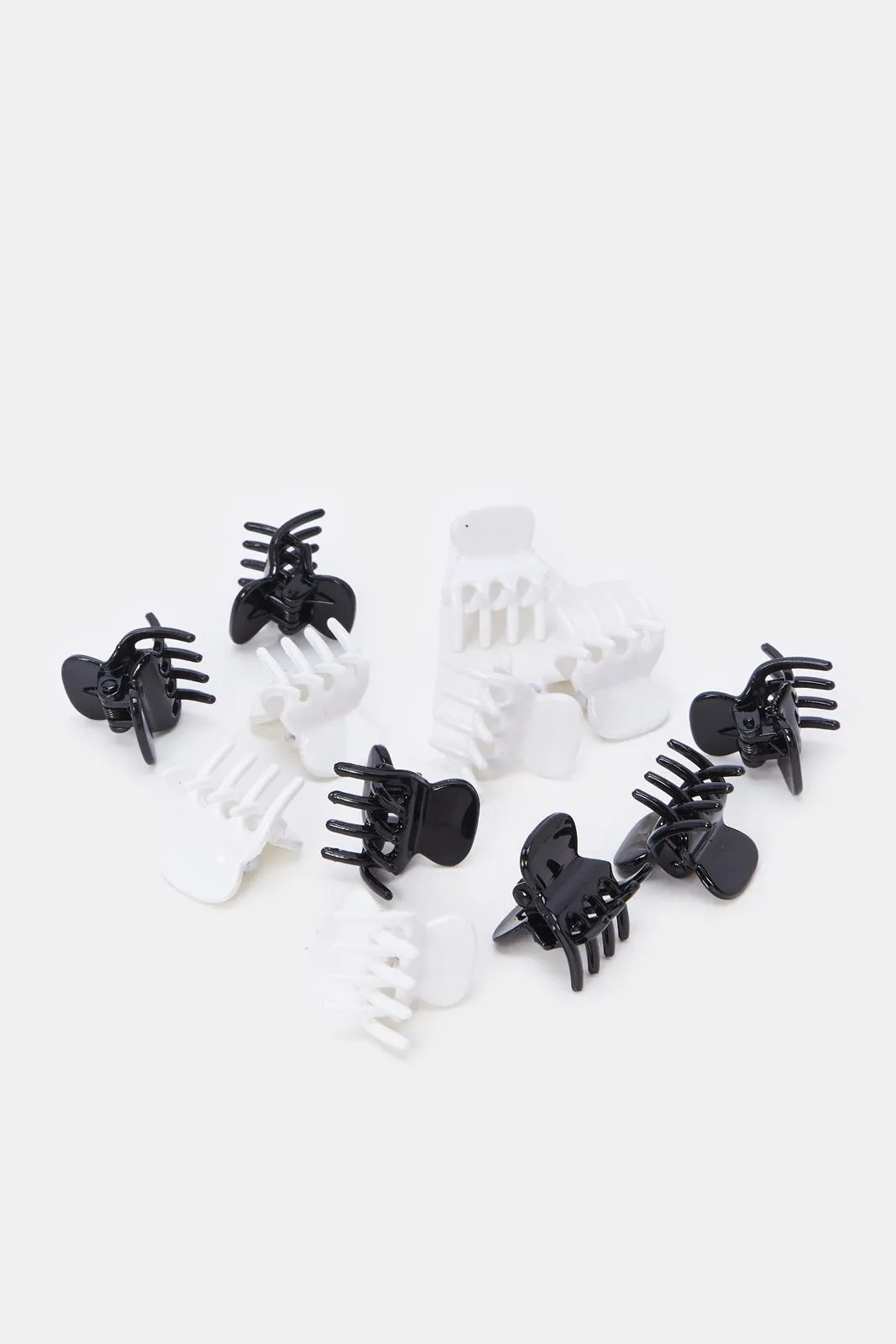 Women Black And White Solid Hair Claw Set (12 Piece)