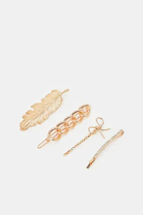 Women Gold Embellished Hair Clip (Pack of 4)