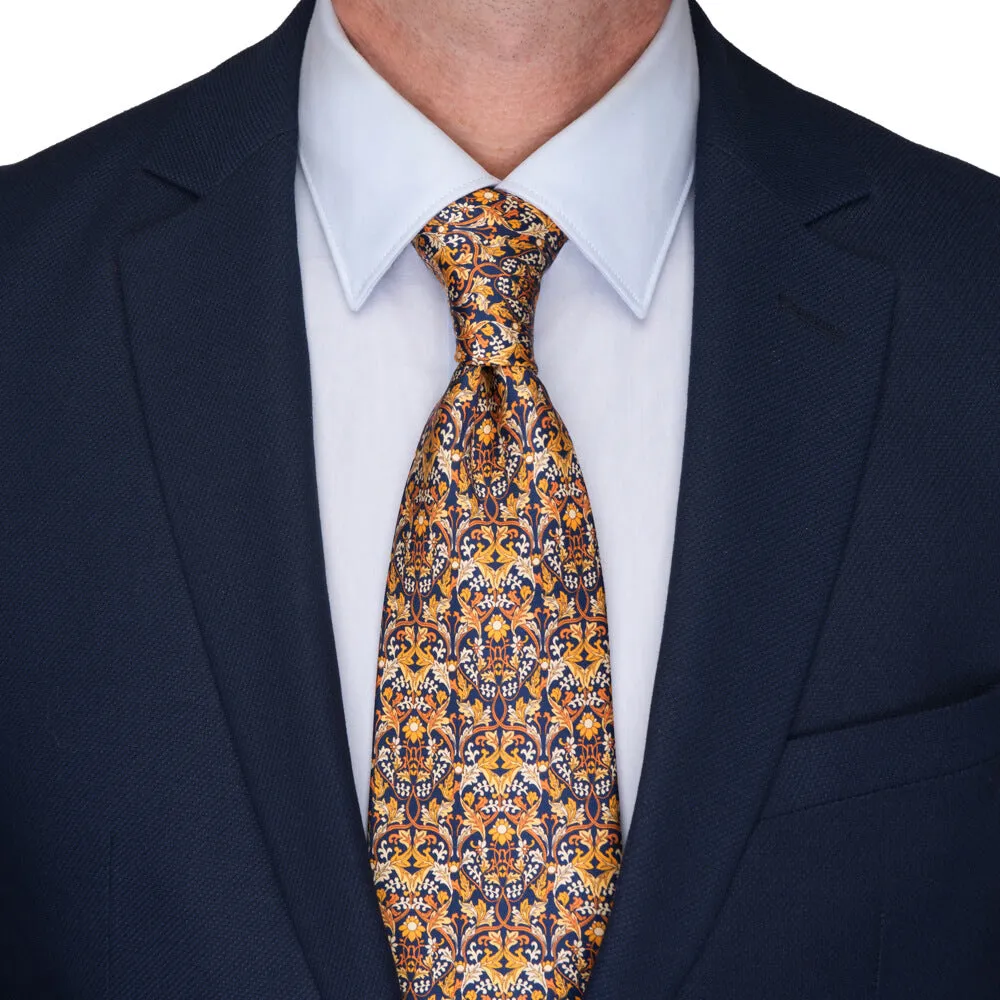 Yellow and Blue Medieval Garden Duchesse Silk Tie