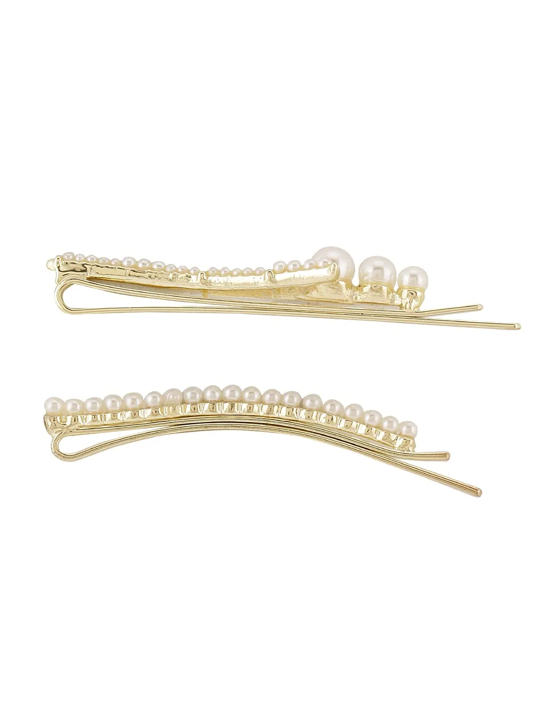 Yellow Chimes 3 pcs Iffil Tower Design Pearl Metal Hair Clip Allegator Pin Hair Accessories Boddy Pin Accessories for Women Girls, White, Medium