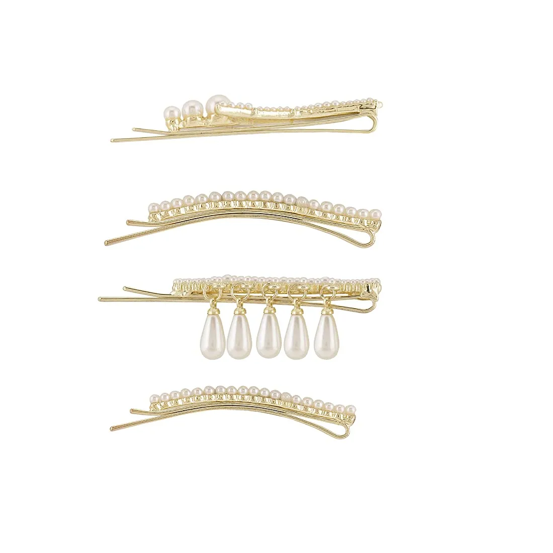 Yellow Chimes Combo of 2 Set 4 pcs Elegant Pearl Hair Clip Alligator Clip Bobby Pin Accessories for Women Girls, White, Medium